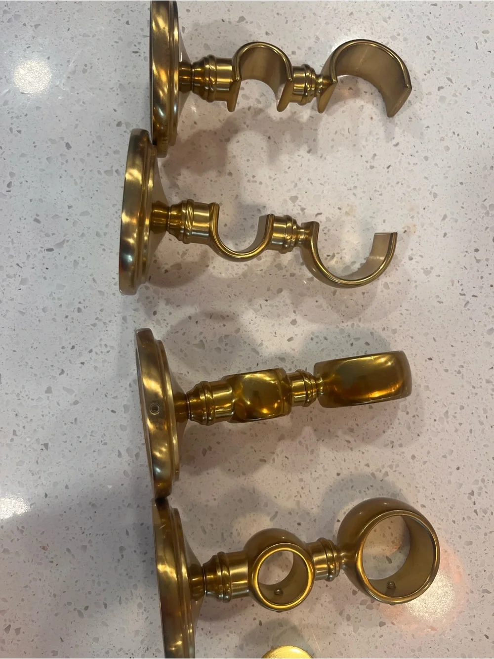 Restoration Hardware Brushed Brass Double Curtain Rod Brackets and finnials